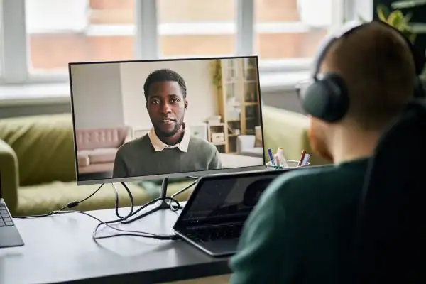 Man attending online mediation Staveley MIAMS session